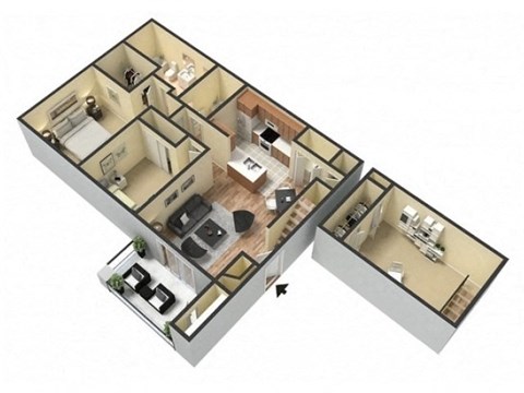 Floor plan for 2 beds, 2 baths, 1135 sqft